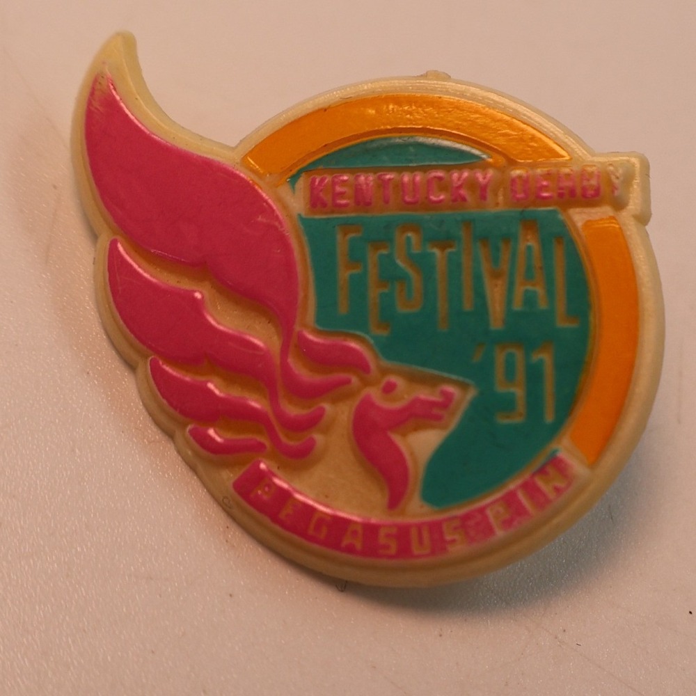 Kentucky Derby Festival Pegasus Pin 1991 Pink Teal Vintage Souvenir